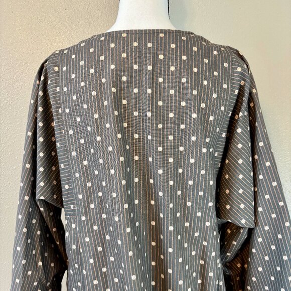 Homemade 80s Vintage Dark Gray Polka Dot Stripes Kimono Maxi Maternity Dress XL - Picture 8 of 11